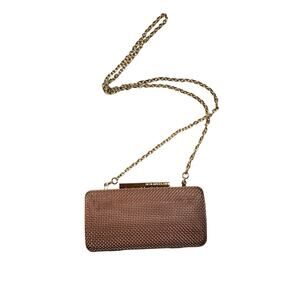 BCBG Maxazria Evening Gold Box Clutch Bag with Crossbody Shoulder Chain Strap